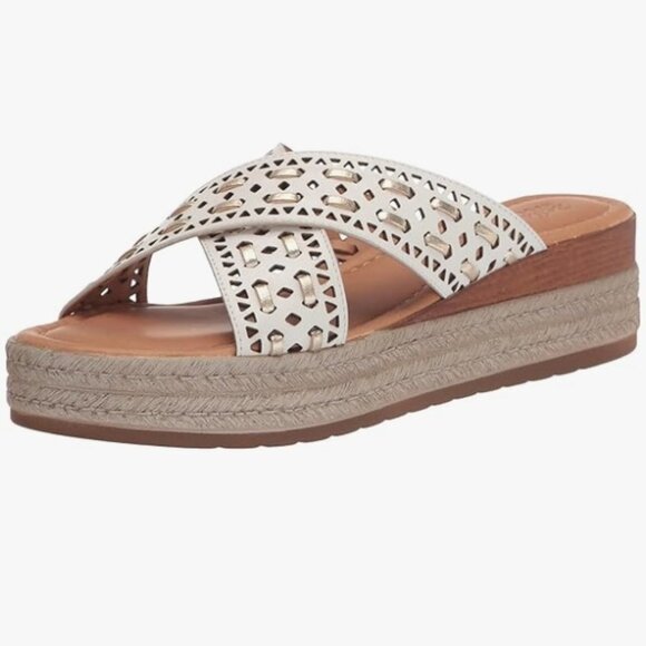 Bella Vita Exa-Italy Wedge Sandal, White/Champagne Leather, 8.5 Wide - Picture 2 of 8